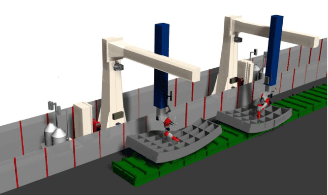 Figure 7: Electronic mockup of robotic welding stations welding tunnel segments - provided by IGM